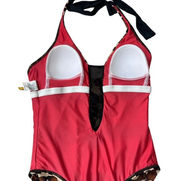 St. John Brown Cheetah Print Halter One Piece Swimsuit - Picture 6 of 10